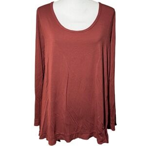 Final Touch Tunic Top 2X Rust Terracotta Long Sleeve Scoop Neck Ribbed Trim